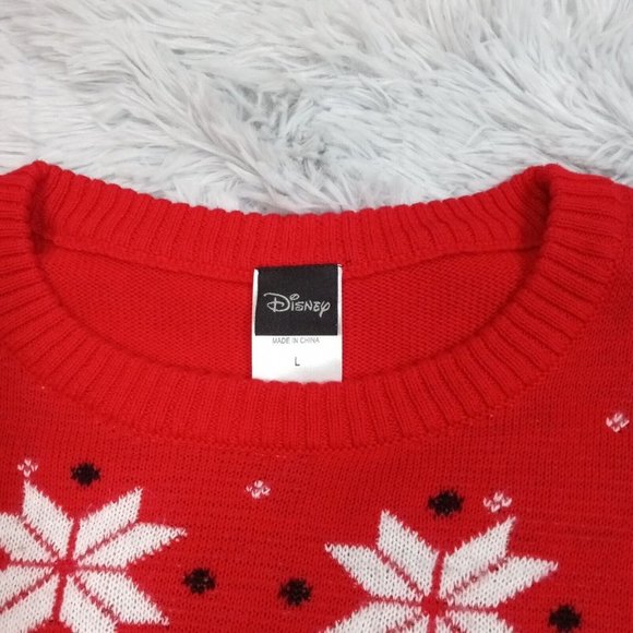 Mickey Mouse Disney Womens Sweater Red L Christmas Holiday Snow Cotton Blend - Picture 4 of 10